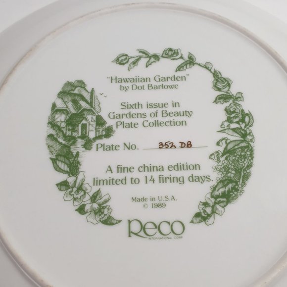Vintage Hawaiian Garden Plate Gardens Of Beauty By Dot Barlowe RECO 1989 9.25 - Picture 8 of 8